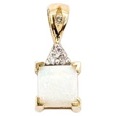 Drop Opal & Diamond Pendant in 10k Yellow Gold