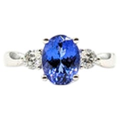 Tanzanite and Diamond Ring in 14K White Gold