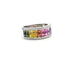 Vibrant Sapphire & Diamond Ring in 14k white gold
