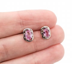 Sapphire Swirl Stud Earrings in 14k White Gold