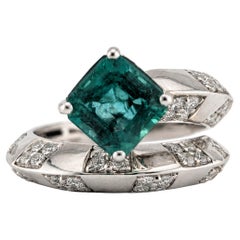 2.26 Carat Emerald and Diamond Bypass Ring in Platinum