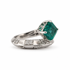 2.26 Carat Emerald and Diamond Bypass Ring in Platinum