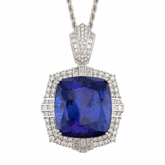 Collier pendentif en platine avec tanzanite de 93,57 carats et diamants - GIA 1232889387