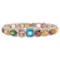 Bracelet floral en platine, serti de zircons multicolores et de diamants, 53,89 carats