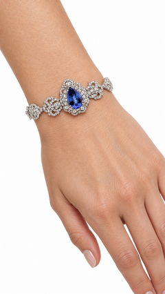 9,11-Karat-Tanzanit- und Diamant-Halo-Armband mit gestufter Fassung aus 14-karätigem Weißgold