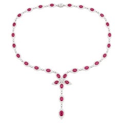 Collier en Y à motif floral, en platine, avec un rubis de 18,12 carats et des diamants - GIA 5242060937