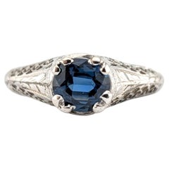 Art Deco 1.25 Carat Sapphire Solitaire Ring in 18K White Gold