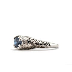Art Deco 1.25 Carat Sapphire Solitaire Ring in 18K White Gold