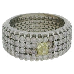 18K White Gold Pinkish Diamond & Cushion Center Yellow Diamond Ring
