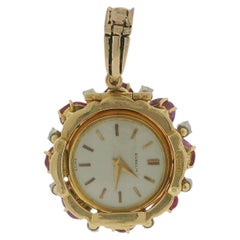 Gubelin 18k Gold Pendant Watch Burma Ruby No Heat Diamond & Emeralds Flipup GIA