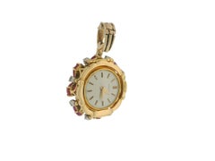 Gubelin 18k Gold Pendant Watch Burma Ruby No Heat Diamond & Emeralds Flipup GIA
