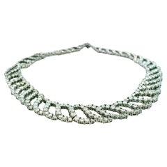 18K White Gold Curved Diamond Links Necklace
