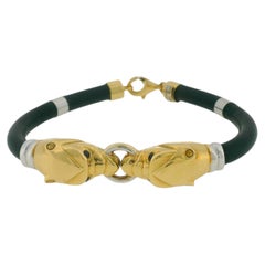 18K Yellow & White Gold Two-Panther With Sapphire Eyes Bracelet