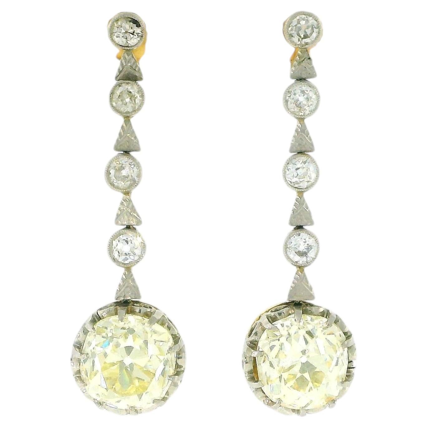 Antique Diamond Drop Earrings Platinum & 14K Gold For Sale