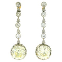 Antique Diamond Drop Earrings Platinum & 14K Gold