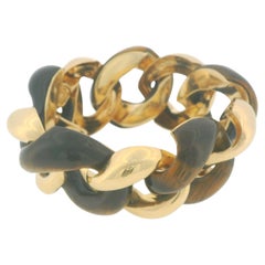 Seaman Shepps 18k Yellow Gold & Tiger-eye Curb Link Vintage Bracelet