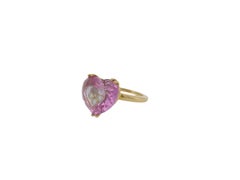 Chopard 18K Yellow Gold Pink Heart Shape Stone with Three Floating Diamond Ring