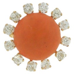18K Yellow Gold Coral Diamond Ring