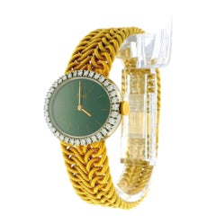 Piaget 18K Yellow Gold 6806K35 Jade Dial Diamond Bezel Vintage Ladies Watch