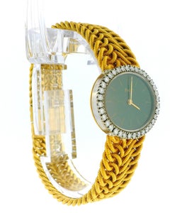 Piaget 18K Yellow Gold 6806K35 Jade Dial Diamond Bezel Vintage Ladies Watch