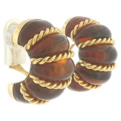 Seaman Schepps 18K Gold and Amber Shrimp Earclips
