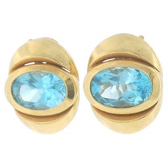Marina B 18K Yellow Gold Blue Topaz Clip-On Earrings