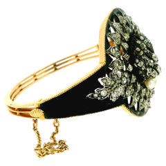 18K Gold Enamel Floral Diamond French Bracelet with Pearls