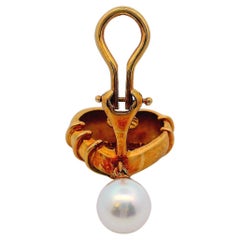 Tiffany & Co. Heart Cupid Arrow 18K Yellow Gold Vintage Earrings W/Pearl