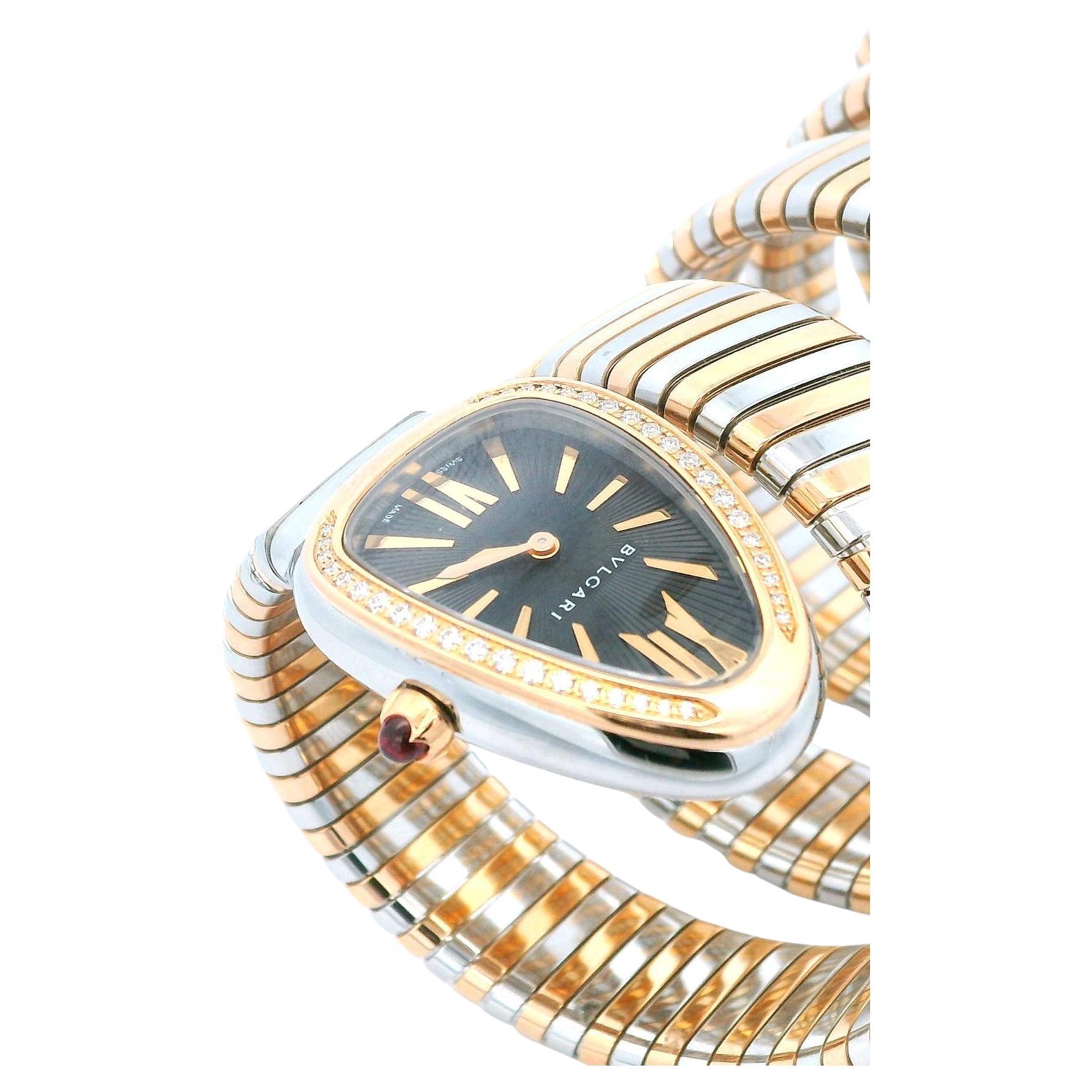 Bvlgari Serpenti SP35 SPG Tubogas Reloj de señora de oro rosa y acero en Excelente Estado en Great Neck Plaza, NY