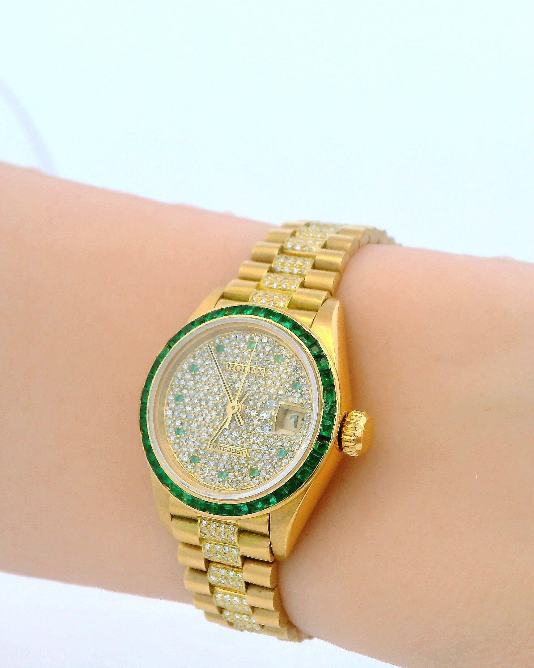 Rolex Damen Präsident Smaragd Lünette Pave Zifferblatt Smaragd Markierungen Diamant ctr Link im Angebot 1