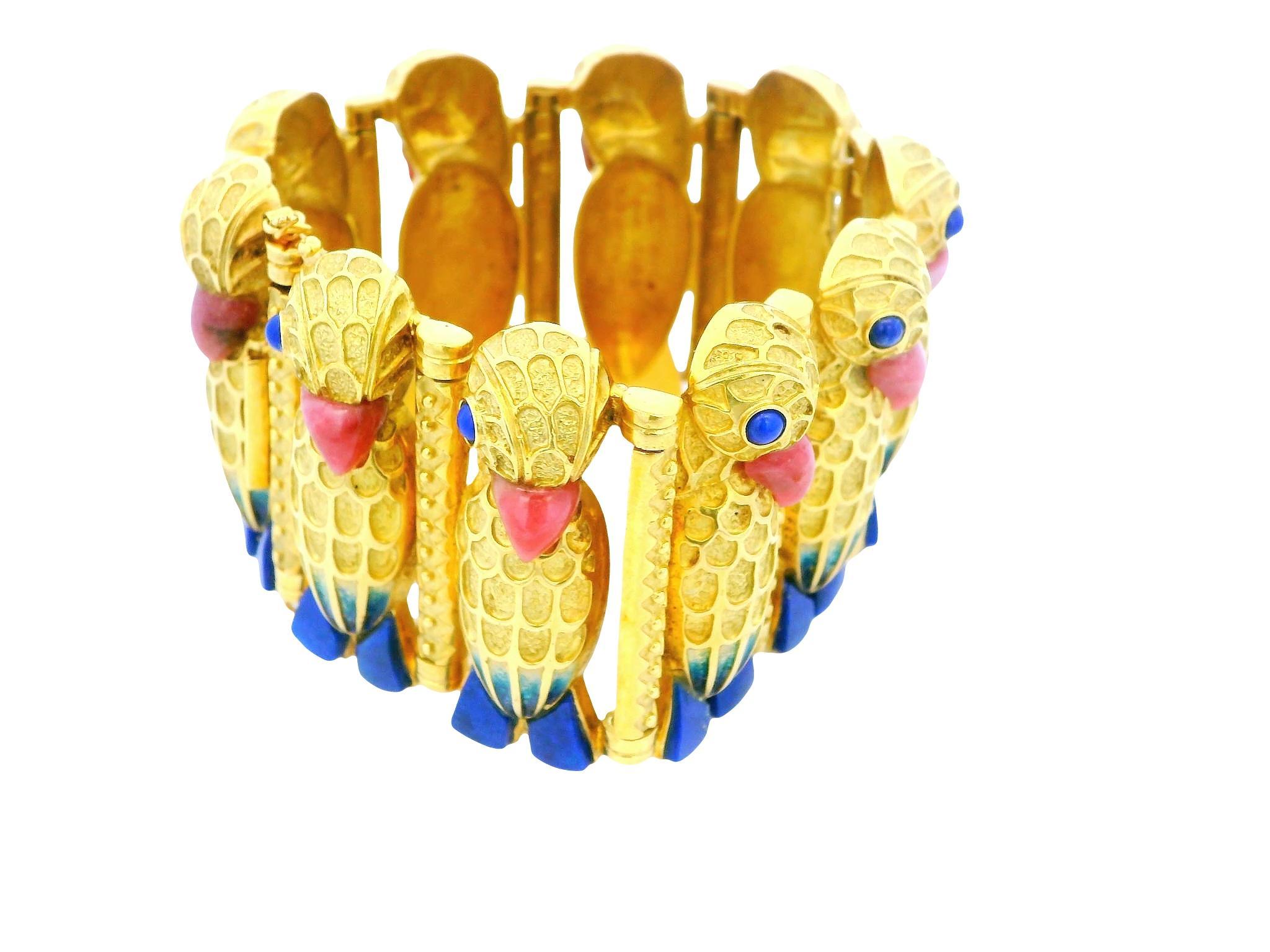 Donna Pappagallo 18k Rodonit  Bracciale con smalto blu con becchi e piedi in lapis in vendita
