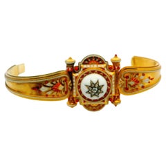 Etruscan Revival Coral/iv Enamel Rose Cut Diamond Center