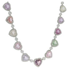 Fred Leighton Platin-Halskette mit Herz, Saphir und Diamanten – GAL-Gutachten