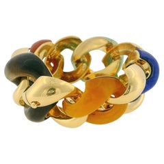 Classic Large 18K Yellow Gold Link Bracelet in Multi Stone Bracelet