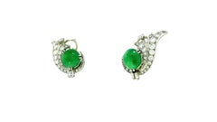 18k White Gold Teardrop Pave with Double Cabochon Jade GIA Certified Earrings