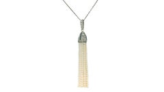 Art Deco platinum Pendant Necklace with Natural Pearl Tassels 18k chain