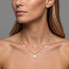 Pave Diamond 14K (or 18k upon request) Yellow Gold Disc Drop Necklace