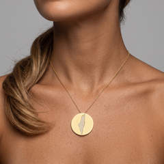Map Pendant Diamond 14K (or 18k upon request) Yellow Gold Medallion Necklace