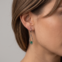 Green Emerald Drop 18K Yellow Gold Black Finish Earrings