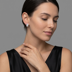 Princess Cut Illusion 18K White Gold Diamond Stud Earrings