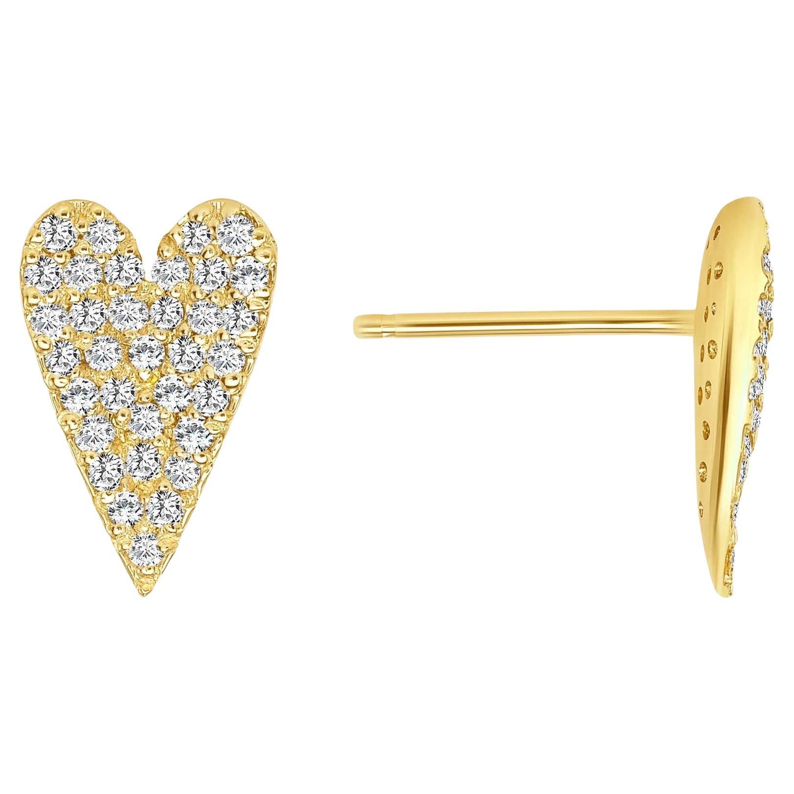 Round Diamond Heart Shape Stud Earrings Set - Push Back - Pave Set