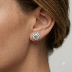 1.30ct Round Diamond 18K White Gold Halo Stud Earrings