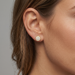 Round Cluster Push Back Diamond 14K (18k upon request) Yellow Gold Stud Earrings