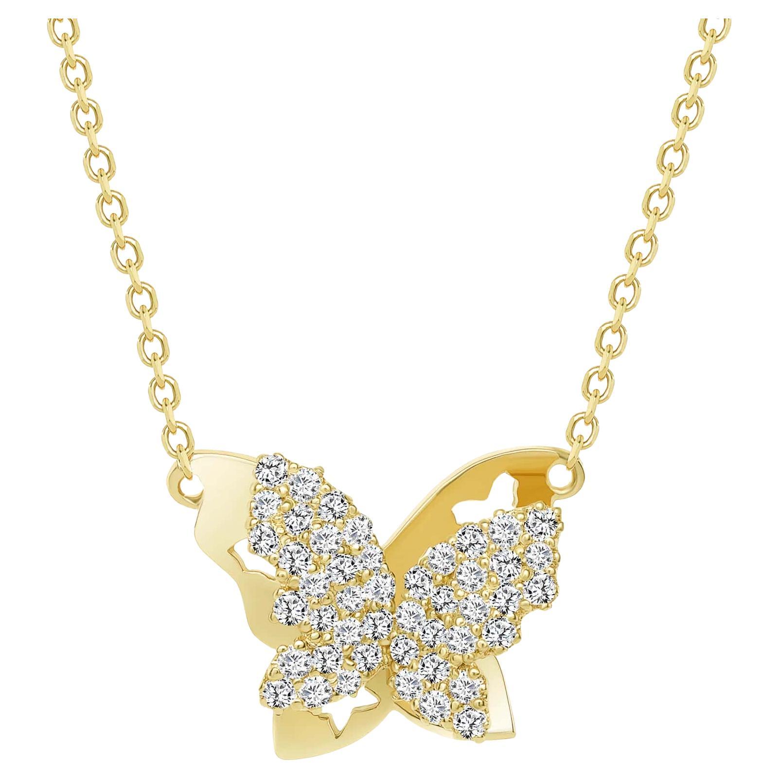 Round Diamond Dazzling Butterfly Pendant Necklace For Sale