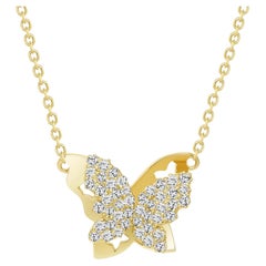 Round Diamond Dazzling Butterfly Pendant Necklace