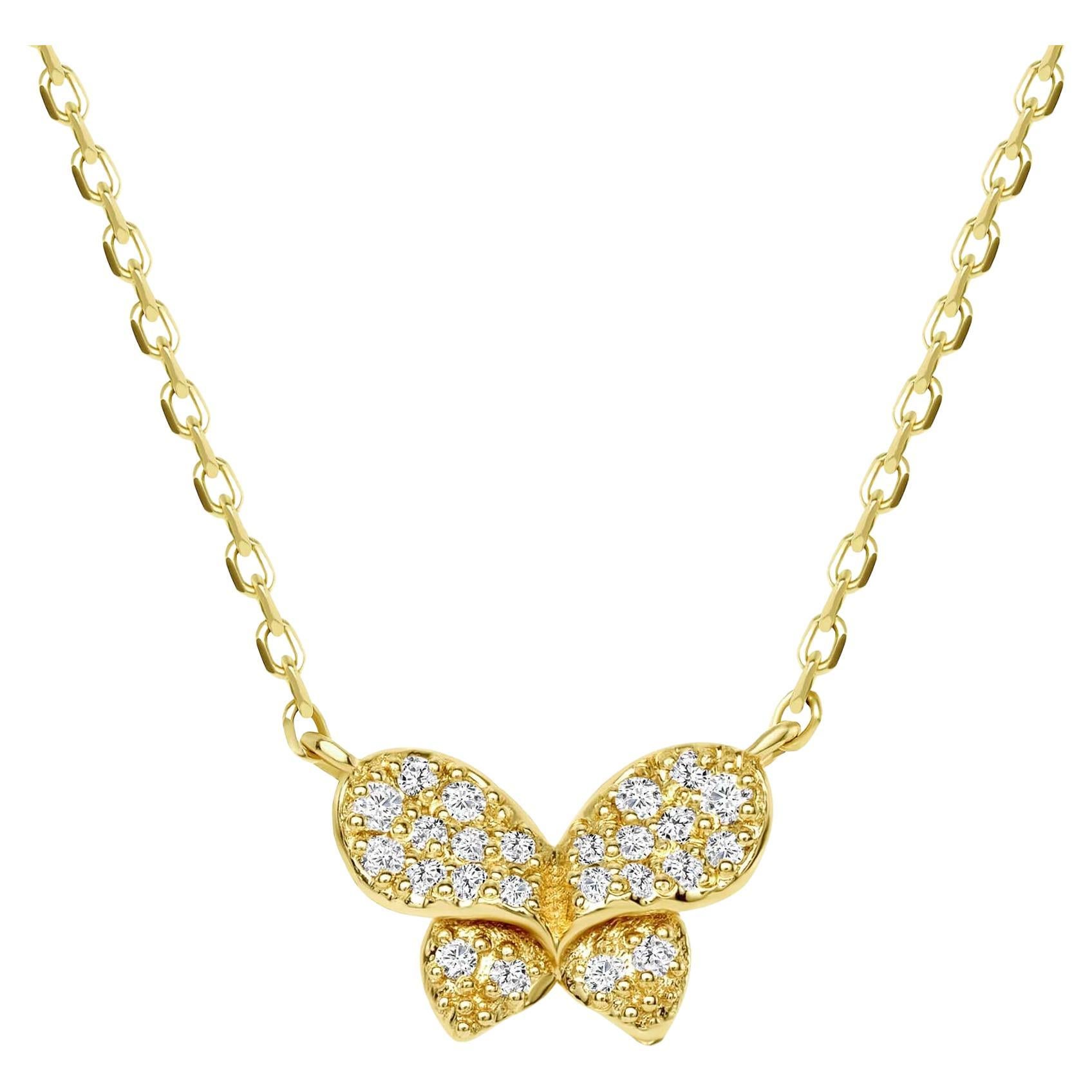 Round Diamond Butterfly Pendant Necklace For Sale