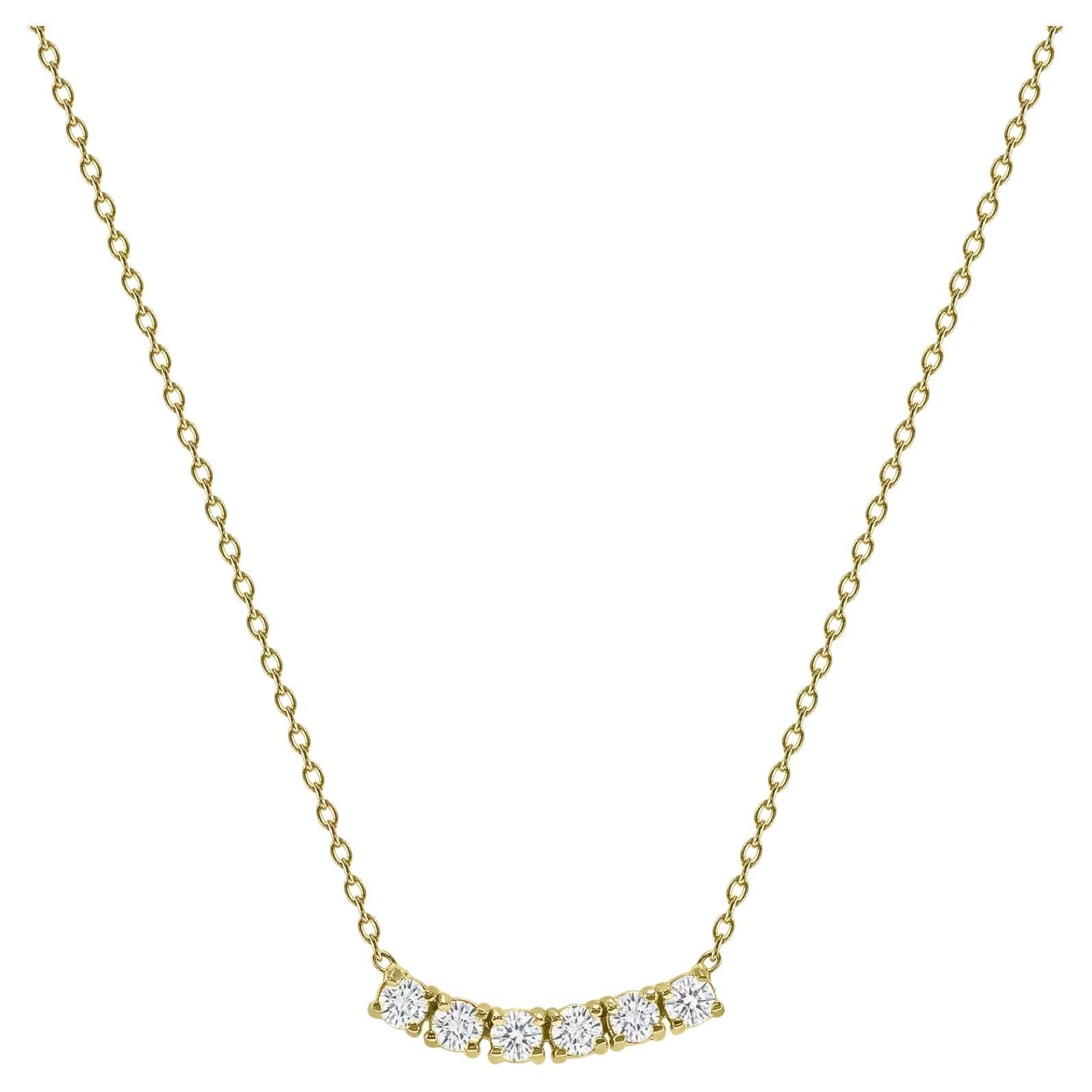 Petite Diamond Six Stone Curved Necklace For Sale