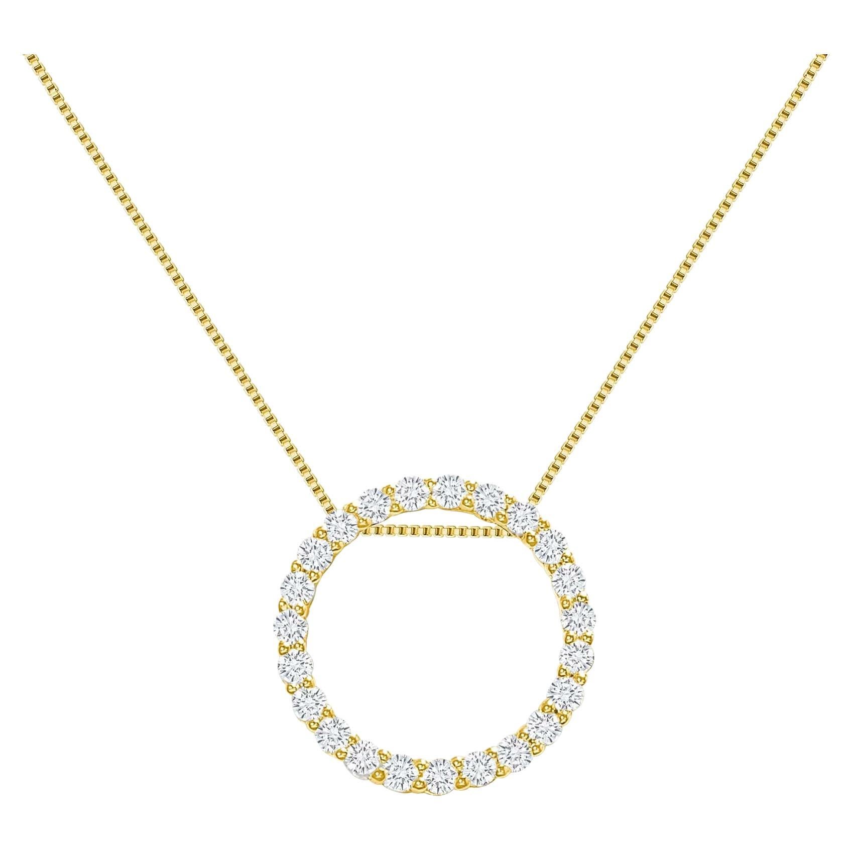 Diamond Circle Pendant Necklace For Sale