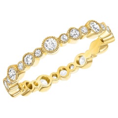 Vintage Inspired Milgrain 14K Yellow Gold Diamond Eternity Ring