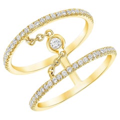 Double Band 14K Yellow Gold Chain Link Diamond Ring